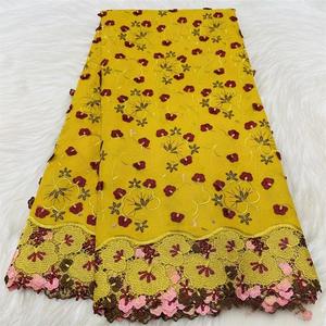 Tela de Algodón Africana de Alta Calidad con Bordado de Flores Amarillas, Material para Confección de Ropa DIY a Mano - Product Image 5