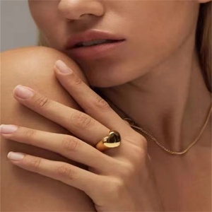Gold Plated Stainless Steel Custom Name Engraved logo Heart Round Shape Signet Eternity <b>Ring</b> - Product Image 2