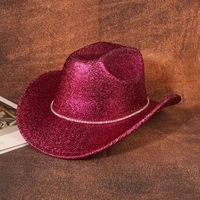 Chapeau de cowboy bohème western à paillettes rose vif avec bande de strass pour enterrement de vie de jeune fille, festival de musique, chapeaux de fête personnalisés pour femmes - Vente en gros