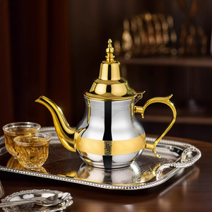 Théière marocaine en acier inoxydable, design arabe, minimalisme moderne - Product Image 3