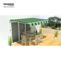 Auvents rétractables manuels Hooeasy pour balcon et terrasse, économiques, simples, à rayures, en tissu, avec bras pliants en aluminium