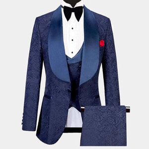 Costume de Marié 3 Pièces Sur Mesure en Jacquard, Populaire et Tendance, avec Gilet et Smoking – Vente en Gros - Product Image 2