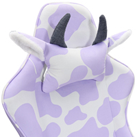 Chaise de gaming ergonomique inclinable style course, motif vache lavande, avec coussin lombaire en peluche et base blanche