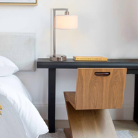 Lampe de chevet de luxe en tissu nickel brossé, lampe de nuit moderne, lampe de table d'hôtel avec port USB