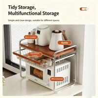 Support de micro-ondes rétractable en métal à double niveau, organisateur de cuisine multifonctionnel avec tiroirs pour cuiseur à riz, cuisinière et assaisonnements