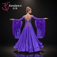 Robe de danse de salon en mousseline de soie violette personnalisée Yundance B-26111, robe de scène professionnelle avec strass pour compétition de valse et de tango