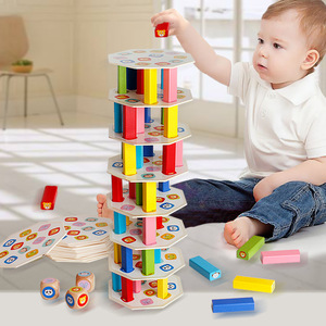 Classic Wooden Blocks Colorful Wooden Toys Tumbling Tower Animal Board Game Stacking Number 3d wooden puzzle building block sets