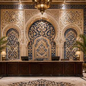 Murale murale marocaine personnalisée en usine OEM. Carreaux Zellige, Arabesque, Motifs géométriques. Imperméable et autocollant - Product Image 1