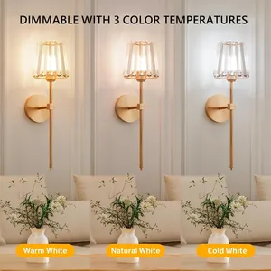 Lámpara de Pared Moderna de Metal y Cristal, Inalámbrica, a Batería, con Carga USB, 15 Colores, Regulable, con Control Remoto, para Dormitorio o Sala de Estar - Product Image 3