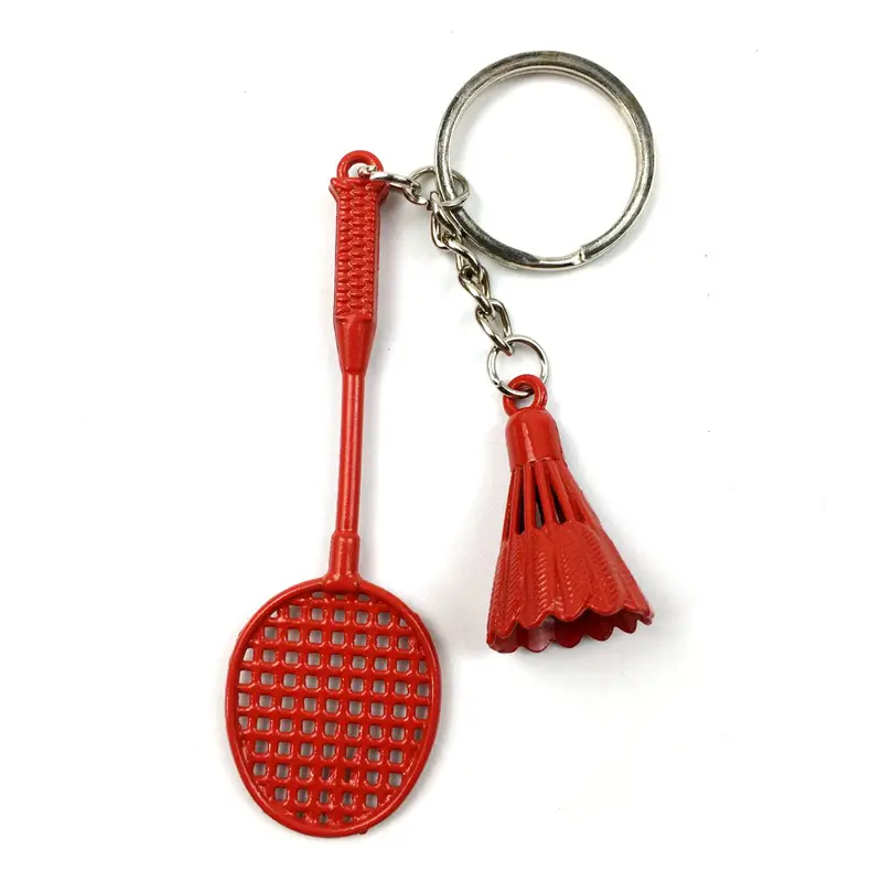 Grosir kualitas tinggi 3D Pop Mini Badminton lucu promosi olahraga mewah gantungan kunci logam kustom dalam jumlah besar untuk mobil dan kunci