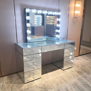 Stock in US! Docarelife Glass Wooden Cosmetic Beauty <strong>Hollywood</strong> Style Vanity Led Makeup <strong>Mirror</strong> <strong>with</strong> <strong>Dressing</strong> <strong>Table</strong> Set - Product Image 2