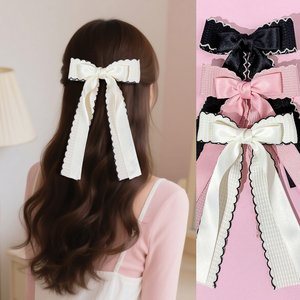 Jepit Rambut Pita Kain Gaya Jepang & Korea SASA Ladies' Moonstitch dengan Hiasan Rhinestone dan Pinggiran Bergelombang untuk Anak Perempuan, Cocok untuk Pesta - Product Image 2