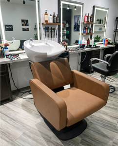 Sillón de Peluquería Moderno de Cuero, Silla Hidráulica para Lavado de Cabello, Altura Ajustable, Giratoria, Mueble de Barbería - Product Image 5