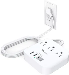 Tonghua strip daya 3-Outlet, dengan 4 adaptor USB, pengisi daya travel ponsel untuk macbook, soket daya ekstensi, outlet usb