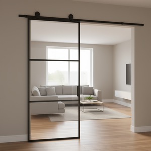 Porte coulissante en aluminium noir 35,4x80,7 pouces, simple vitrage, design minimaliste intérieur, isolation thermique - Product Image 3