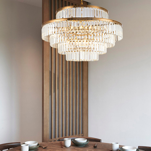 Lámpara de techo moderna de cristal y cobre con capas redondas para comedor, iluminación colgante de lujo - Product Image 2