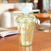 Tasse Boba réutilisable à paillettes Sakura 14MM gobelet à thé à bulles à large ouverture avec couvercle en silicone pailles plus grandes pour les fêtes