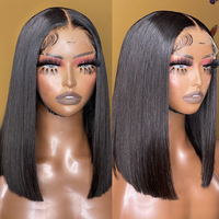 Fuxin grosir Wig Bob Peru renda depan rambut manusia Wig pra pencabutan kutikula rekat rambut Virgin Wig pendek untuk wanita hitam