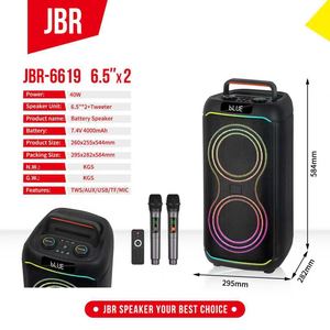 Акустическая система JBR-6619 для диджеев с беспроводным Bluetooth, двумя 6,5-дюймовыми динамиками, двумя большими регуляторами, 7,4В 40Вт, TWS, приоритет микрофона - Product Image 2