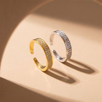 Japan Korea Trend Leichter Luxus Mikro-Set Vollbesetzter Zirkonia Kupfer Vergoldeter Ring Damen Hochwertig Vielseitig Offen Verstellbar