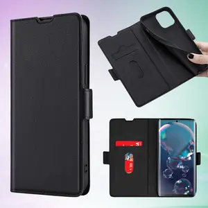 Casing Dompet Logo Kustom dengan Slot Kartu PU + TPU Tahan Guncangan Casing Ponsel Kulit untuk Sharp Aquos R6