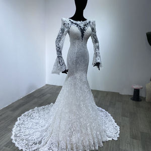 Vestido de Novia Sirena Sexy con Manga Larga y Espalda Descubierta para Mujer, Vestidos de Novia Boho, Modelo WM16 - Product Image 3