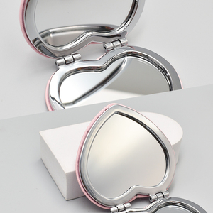 Pocket <strong>Mirror</strong> Heart <strong>Compact</strong> <strong>Mirrors</strong> Bulk Personalized PU Leather Factory Private Label Pink Eco-friendly Silver - Product Image 4
