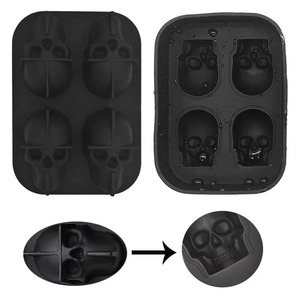 Moule à glaçons en silicone flexible en forme de crâne avec entonnoir, 4 cavités, pour la fabrication de glaçons et outils à crème glacée - Product Image 3