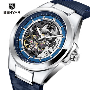 Benyar <b>Automatic</b> Mechanical <b>Skeleton</b> <b>Watch</b> 50m Waterproof Men's Sport Fashion Blue Strap BY-5207 - Product Image 1