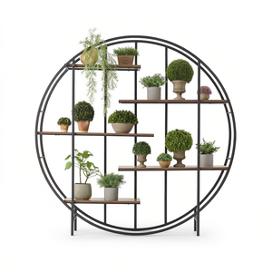 D0100HP1A0Y Support à plantes en métal à 5 niveaux, design circulaire, brun rustique, pour intérieur/extérieur, support de présentation pour pots de fleurs, style minimaliste - Product Image 1