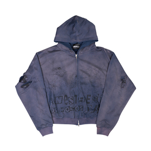 Streetlux Custom Acid Wash Zip up Hoodie Hombres Heavyweight Vintage Oversized Sudaderas con capucha desgastadas con bordado de diamantes de imitación - Product Image 1