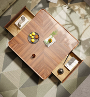 Table basse en bois massif de couleur noyer, style minimaliste italien, forme carrée, style moderne de luxe haut de gamme