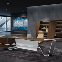 Bureau de direction moderne en forme de L en MDF avec armoire, grand bureau de direction incurvé, mobilier de bureau de luxe pour PDG