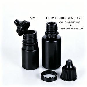 Flacon compte-gouttes en plastique PE noir 5ml-30ml avec bouchon sécurité enfant et opercule inviolable pour huiles essentielles, encre, <span class=keywords><strong>peinture</strong></span> artisanale, laboratoire et perruques - Product Image 5