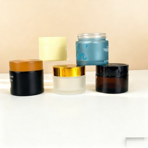 Luxury Face Cream Jar 30g 50g 100g Frosted Glass Jar for Skin Care Cream Silk Screen Frosted Eye Cream Glass Jar With Gold Cap - Product Image 1
