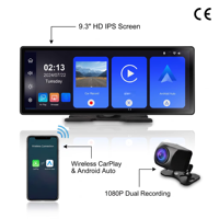 Lecteur multimédia automobile à écran tactile de 9,3 pouces avec compatibilité CarPlay, Android Auto, DVR avant et arrière 2CH 1080P OEM/ODM