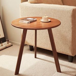 Round Wooden <b>Side</b> <b>Table</b> Walnut Finish Living Room <b>Sofa</b> Accent <b>Table</b> Storage Shelf - Product Image 1