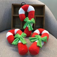 Jouet à mâcher en peluche en forme de canne à sucre de Noël pour chien, avec nœud vert, jouet à mâcher pour animaux de compagnie, cadeau de Noël pour chiens de petite et moyenne taille