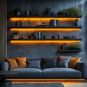 Phong cách hiện đại nổi L-hình tường kệ thời trang và phổ biến Modular thép không gỉ với LED ánh sáng đánh bóng trang trí - Product Image 6