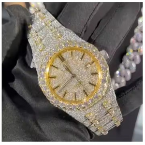 Premium Style Antique Alloy Quartz Moissanite Diamond Moment Watch for <b>Men</b> 5mm Thick Case Elegant Luxury Finish Bright Stones - Product Image 3