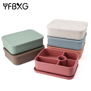 Hot Selling New Design Food Grade Reusable Silicone Bento Lunch Box 5 Compartment Portable Container