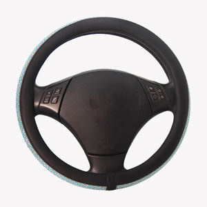 Housse de volant élégante et mature à carreaux avec cristaux, en cuir PU et peluche courte, ajustement universel, antidérapante, pour décoration de voiture - Product Image 2