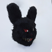 Masque de lapin d'horreur en peluche à longues oreilles avec lumières, masque d'horreur pour Halloween, maison hantée, style animal, accessoire en plastique