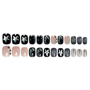 <span class=keywords><strong>Uñas</strong></span> postizas <span class=keywords><strong>negras</strong></span> de diseño de grafiti <span class=keywords><strong>con</strong></span> purpurina y forma de almendra para hombre, pre-diseñadas, sofisticadas y de nicho, a la moda. - Product Image 6