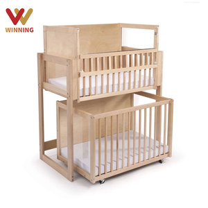 Juego de literas de madera para preescolar, ruedas de cuna de dos pisos Montessori, para guardería, dormitorio, comedor, extraíble - Product Image 1