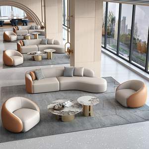 Modernes Mid-Century <span class=keywords><strong>Modern</strong></span> Ecksofa-Set, Geschwungen, für Wohnzimmer, Hotellobby, VIP-Club, Empfang, Büro, Verhandlung, Schlafzimmer, PU-Leder - Product Image 1