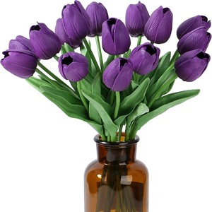 Bouquet de tulipes artificielles en soie, aspect réaliste, qualité supérieure, vente en gros pour décoration de table de douche nuptiale - Product Image 5