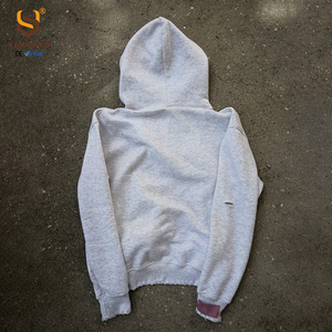 Custom Men 100% Cotton Pullover Hoodie Vintage Light Wash Rhinestone Embellished Portrait Print Distressed Streetwear Sweatshirt - Product Image 5