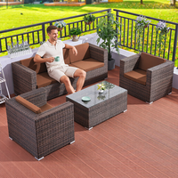 Canapé d'extérieur modulaire en rotin PE, résistant aux intempéries et aux UV, style ferme du milieu du siècle, pour jardin, cour et parc