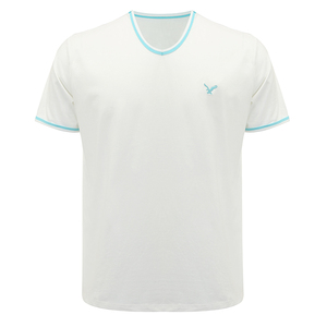 Camicia in cotone 100% Pima per uomo tecnica di ricamo t-shirt con Logo personalizzato t-shirt con scollo a V abbinata a 2 toni - Product Image 5